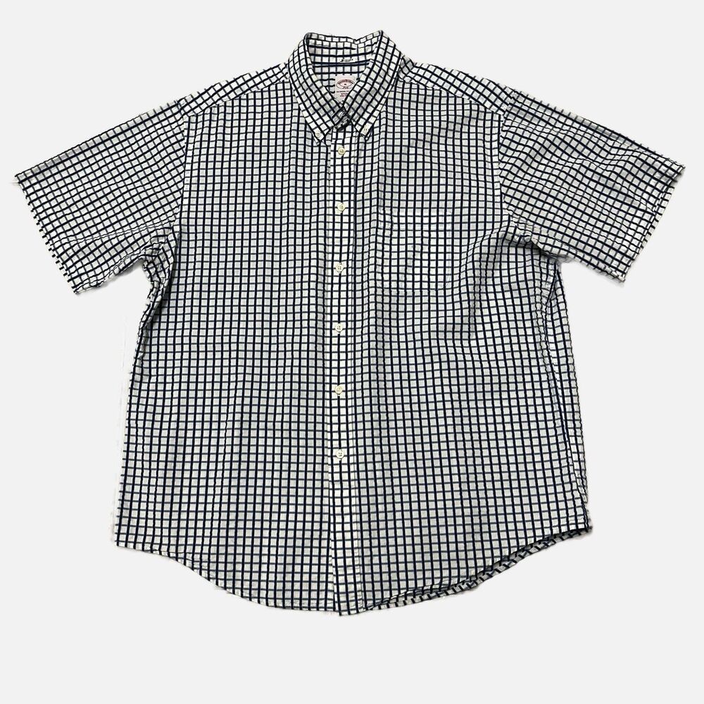 Brooks Brothers 346 Regular Fit Blue/White Windowpane Short Sleeve Shirt Size XL